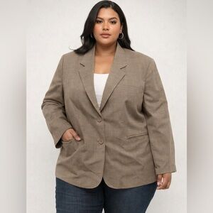 Justin Taylor Women’s Plus Brown Plaid Blazer Jacket - Front Pockets.  Size: 24W